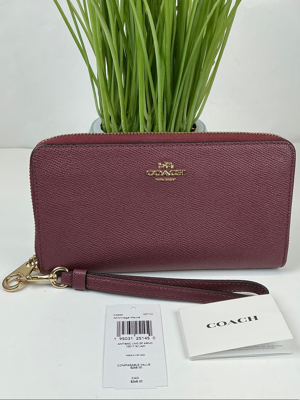 Coach Burgundy Zip Wristlet with Gold Hardware